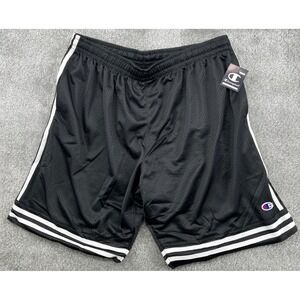 Champion Mens Black Mesh Basketball Shorts White Side Stripes Size L Retro NEW